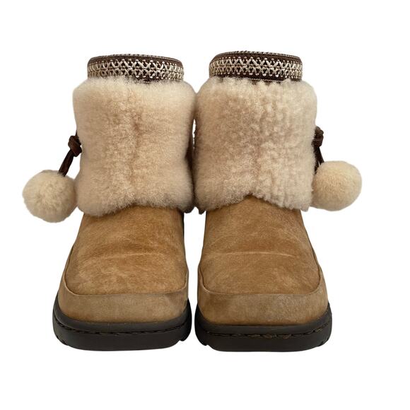 UGG Women's Brie Chestnut Fur Cuff Shearling Pom Pom Winter Boots Size 7 - Picture 4 of 13